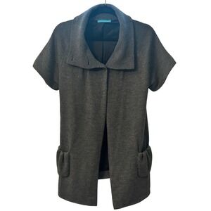 Alice Olivia Grey Knit Shawl Collar Short Sleeve Cardigan Jacket Womens